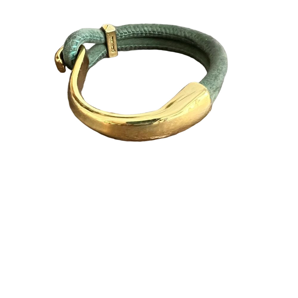 Green and gold metallic mixed material adjustable bracelet